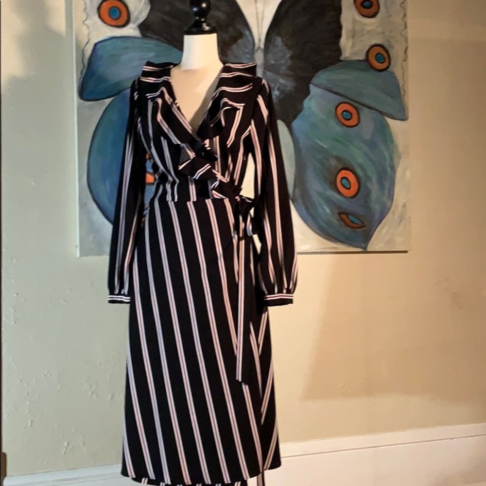 COPY - Striped Calf length Maxi wrap dress